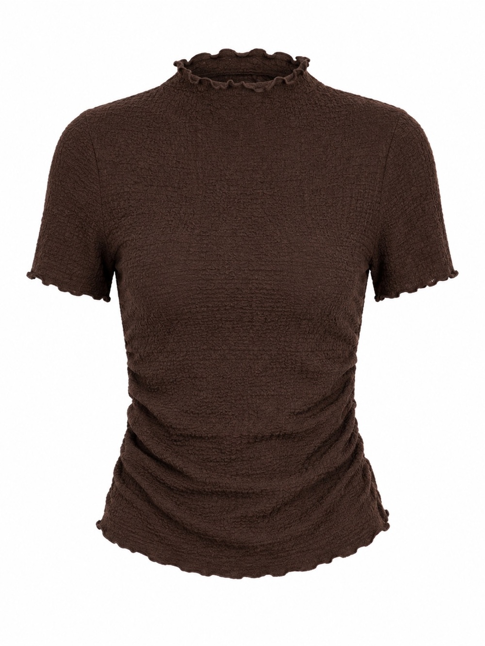 A New Day Brown Textured Mock Neck Short Sleeve Top NWT Size XS